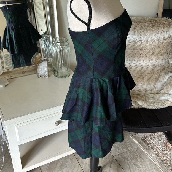 NWT VTG deadstock Rugby RL Tartan plaid peplum wool mini strapless Dress 10 - Picture 7 of 16